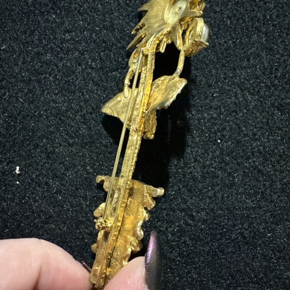 Rare Vintage Frederick Mosell Flower Brooch Large Gold Tone Signed Faux Pearls